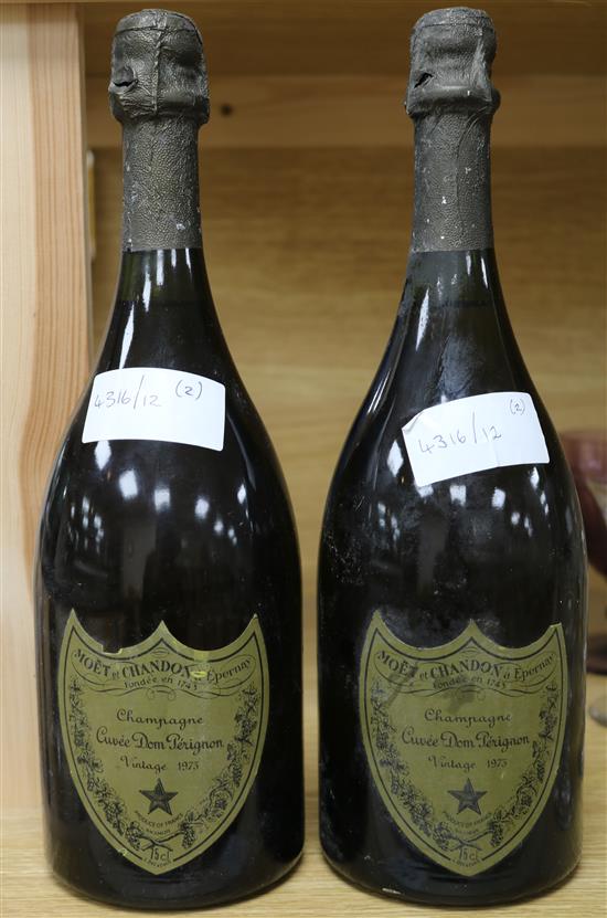 Two bottles of Dom perignon vintage champagne, 1975